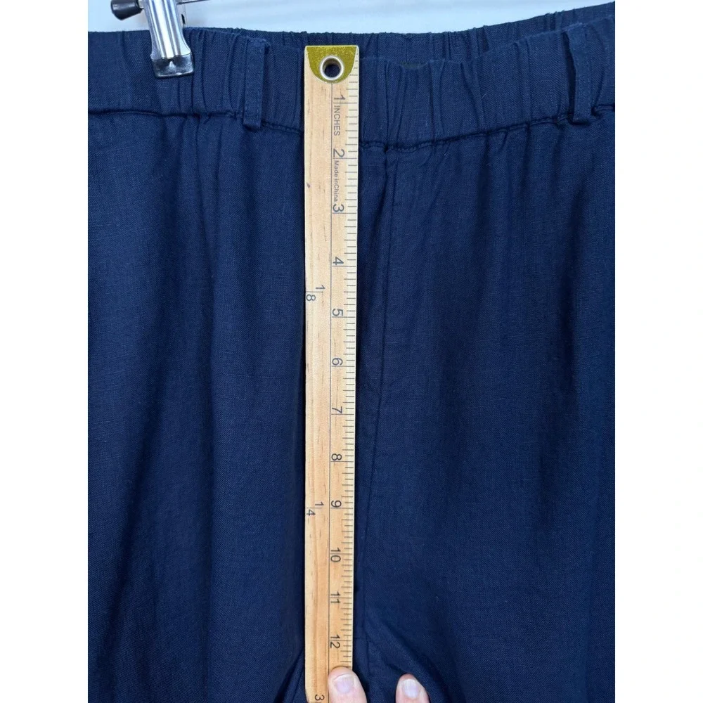 Quince Women 100% Linen Pants Size M Navy Blue Elastic Waist Tapered Trousers